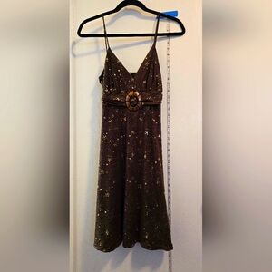 Peca's U.S.A | Brown & gold sparkly sequined spaghetti strap dress | Small